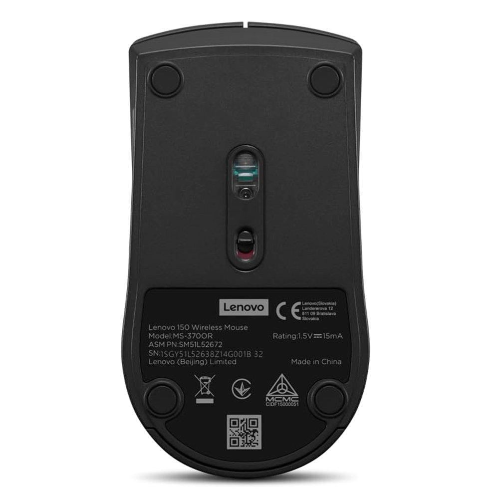 Lenovo 150 Wireless Mouse - 2.4GHz Wireless / Optical Sensor / USB-A Dongle / Black / 1YW - Mouse