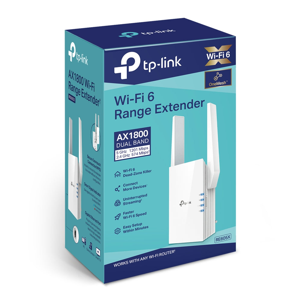 TP-Link RE605X AX1800 Wi-Fi 6 Range Extender - Dual Band / OneMesh™ / Gigabit Port / Access Point Mode