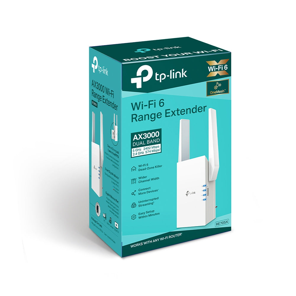 TP-Link RE705X AX3000 Wi-Fi 6 Mesh Range Extender / Dual Band / Gigabit Port / OneMesh / Access Point Mode