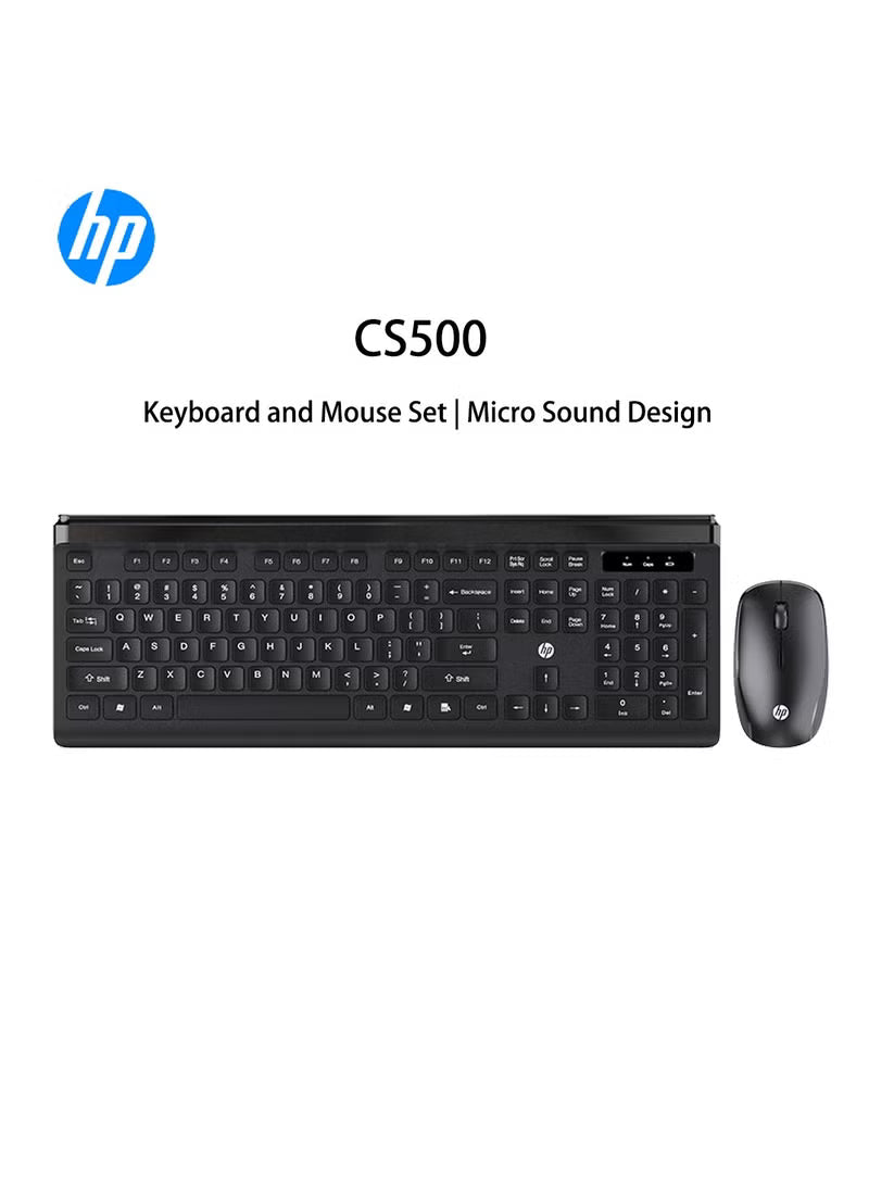HP CS500 Wireless Keyboard and Mouse - 2.4GHz Wireless / Silent Keys / 2000 DPI / Black - Combo
