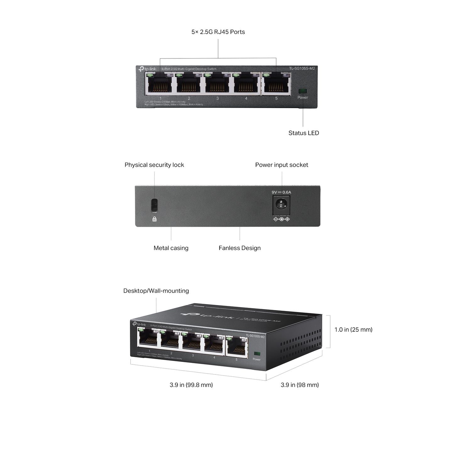 TP-Link TL-SG105S-M2 - 5-Port 2.5G Multi-Gigabit Desktop Switch / 25Gbps Switching Capacity / Fanless Design / Plug & Play - Network Switch