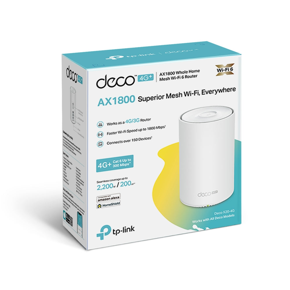 TP-Link Deco X20-4G AX1800 4G+ Whole Home Mesh Wi-Fi 6 Gateway - CAT6 LTE / Gigabit Ports / HomeShield (Pack of 1)