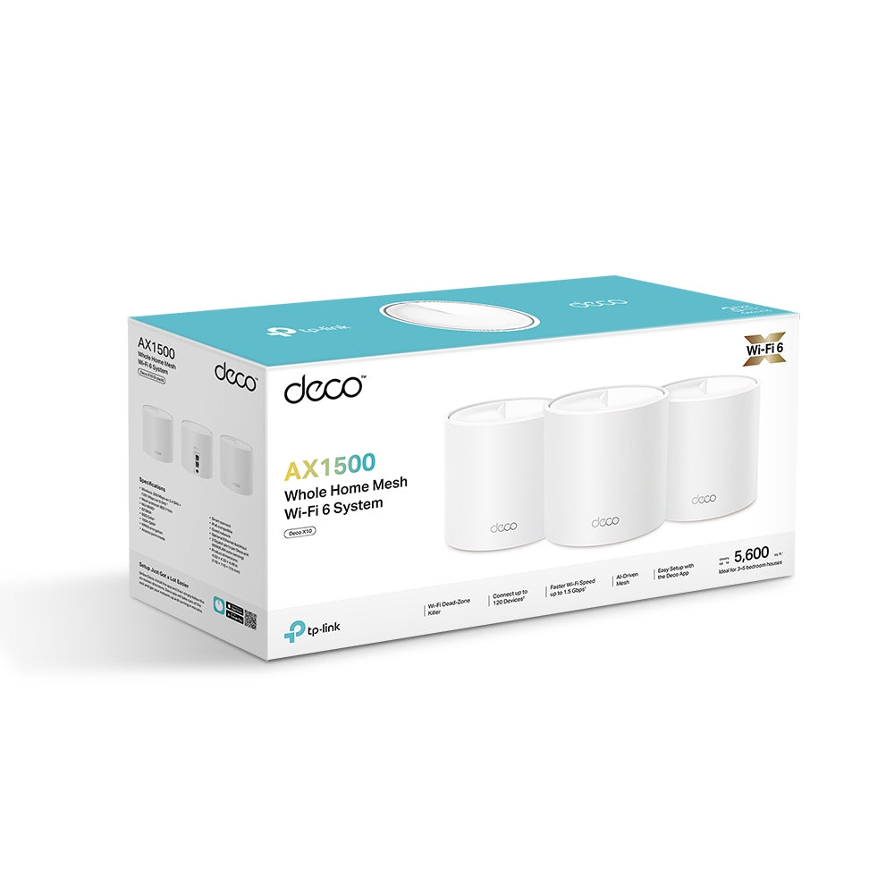 TP-Link Deco X10 AX1500 Whole Home Mesh Wi-Fi 6 System (3-Pack) - Dual-Band / Gigabit Ports / Seamless Mesh Coverage