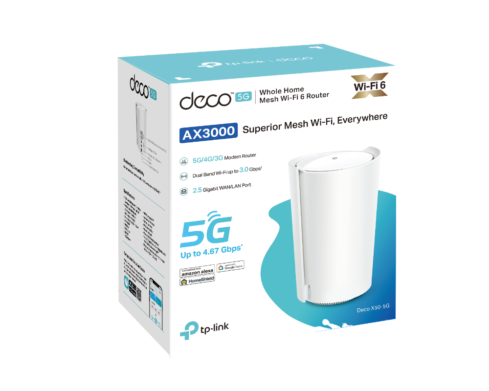 TP-Link Deco X50-5G AX3000 Whole Home Mesh Wi-Fi 6 Gateway - 5G NR / 2.5G Port / HomeShield / Mesh Router