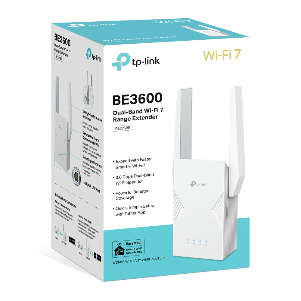 TP-Link RE225BE BE3600 Wi-Fi 7 Range Extender - Dual Band / EasyMesh™ / Gigabit Port / Access Point Mode
