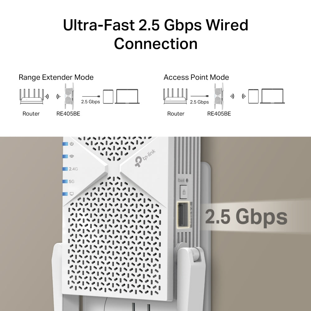TP-Link RE405BE BE6500 Dual-Band Wi-Fi 7 Range Extender - EasyMesh™ / 2.5G Multi-Gigabit Port / Access Point Mode