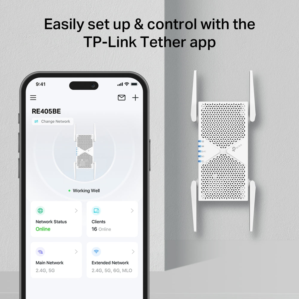 TP-Link RE405BE BE6500 Dual-Band Wi-Fi 7 Range Extender - EasyMesh™ / 2.5G Multi-Gigabit Port / Access Point Mode