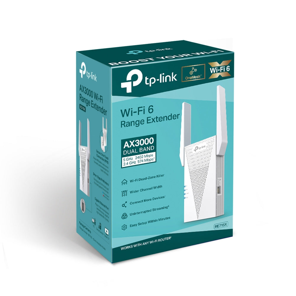 TP-Link RE715X AX3000 Dual-Band Wi-Fi 6 Mesh Range Extender - EasyMesh™ / Gigabit Port / Access Point Mode