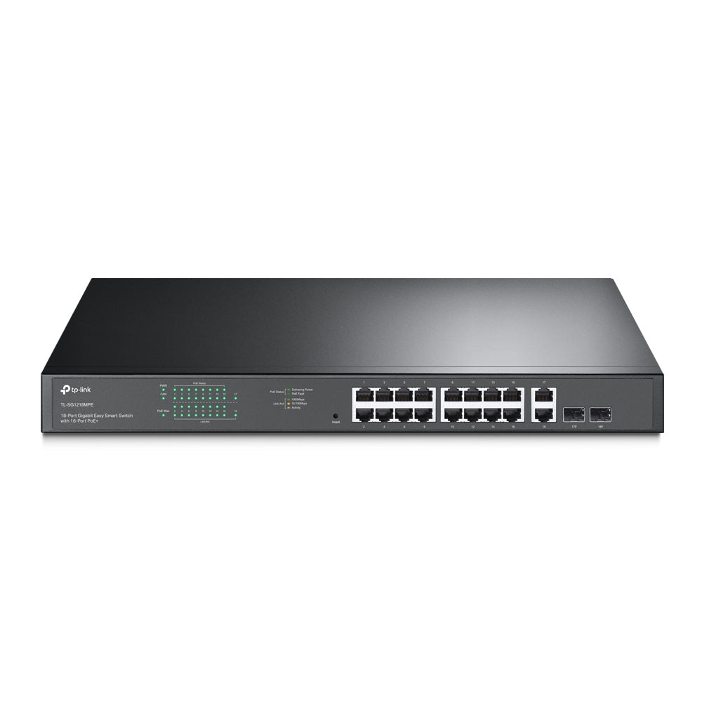 TP-Link TL-SG1218MPE - 18-Port Gigabit Easy Smart Switch with 16-Port PoE+ / 250W PoE Budget / 2 SFP Combo Ports / Rackmount Switch