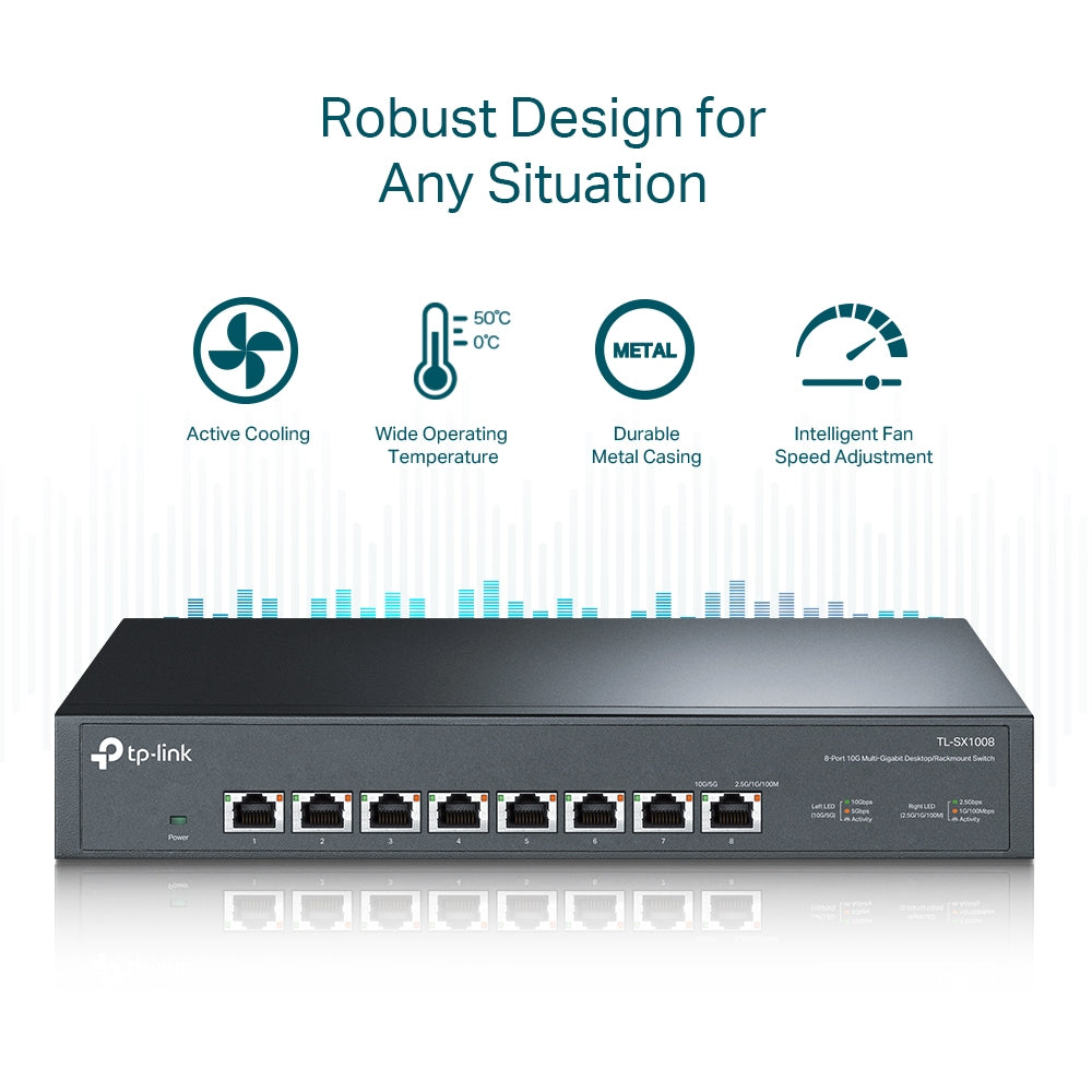 TP-Link TL-SX1008 - 8-Port 10G Desktop/Rackmount Switch / 10 Gigabit Ethernet / 160Gbps Switching Capacity / Plug & Play - Network Switch