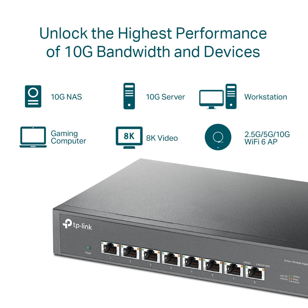 TP-Link TL-SX1008 - 8-Port 10G Desktop/Rackmount Switch / 10 Gigabit Ethernet / 160Gbps Switching Capacity / Plug & Play - Network Switch