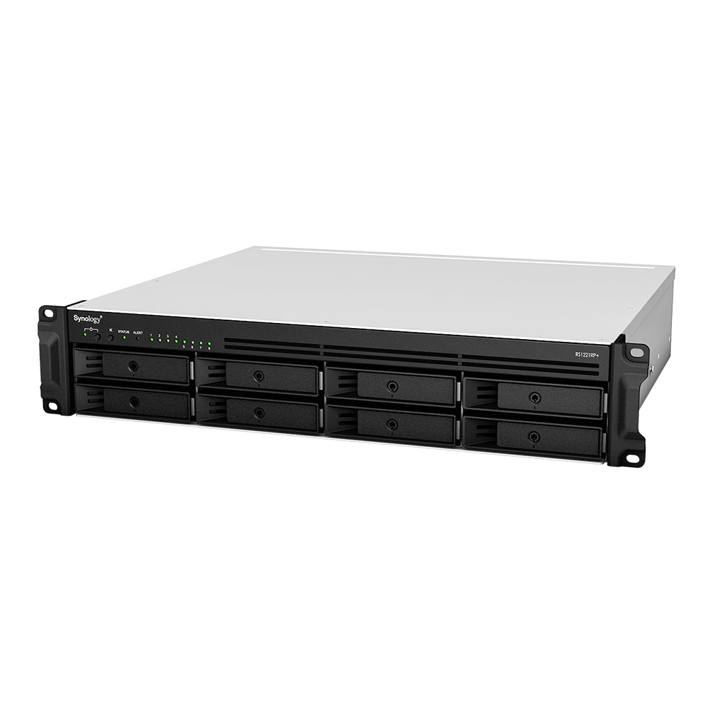 Synology RackStation RS1221+ – 8-Bay / AMD Ryzen V1500B / 4 GB RAM / USB / LAN / 3-Year Warranty (Rail-Kit Included)
