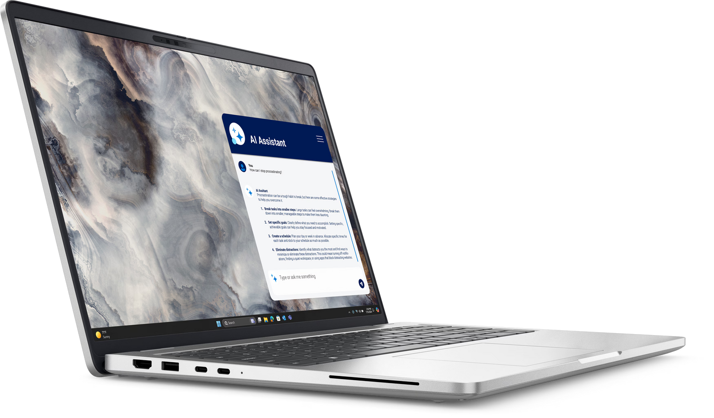 Laptop with a software interface on the screen on a white background